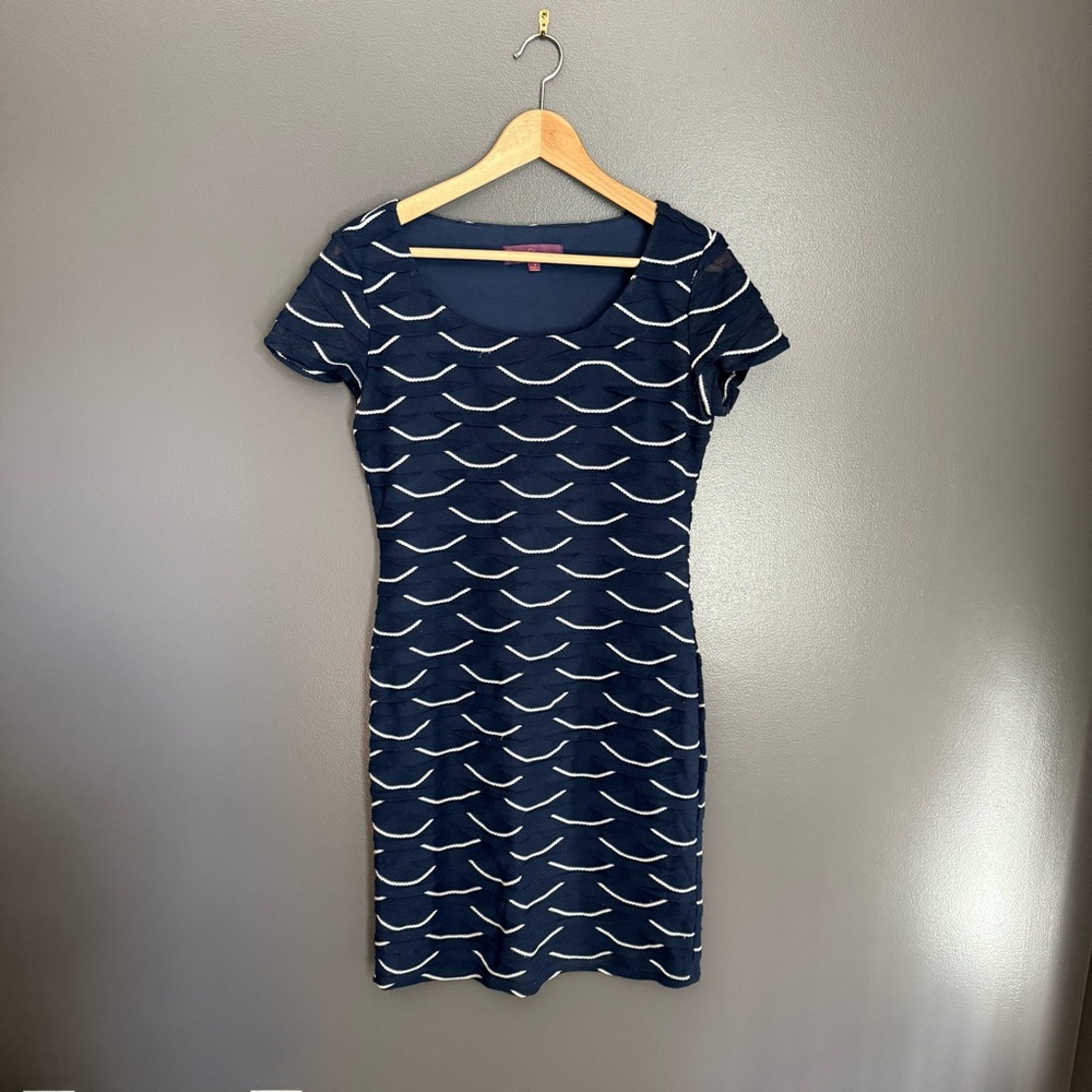 Sweet Sinammon Women Blue Textured Scoop Neck Dress Size Small